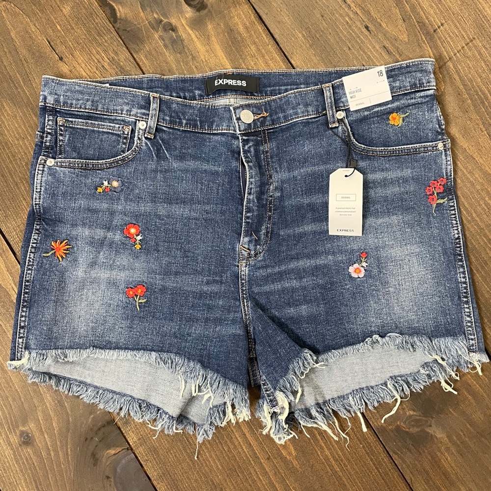 Express denim shorts with embroidered flowers